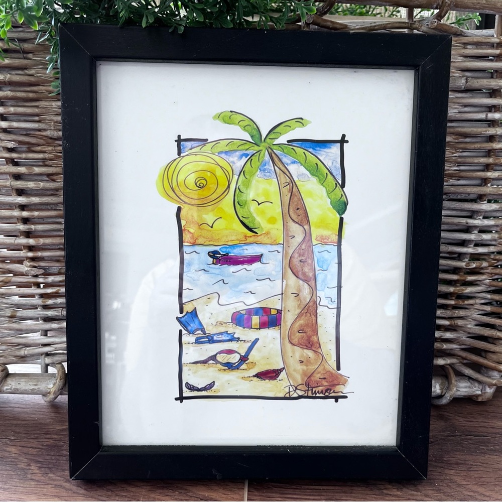Picture of beach days by D. Stimson  print  in black frame